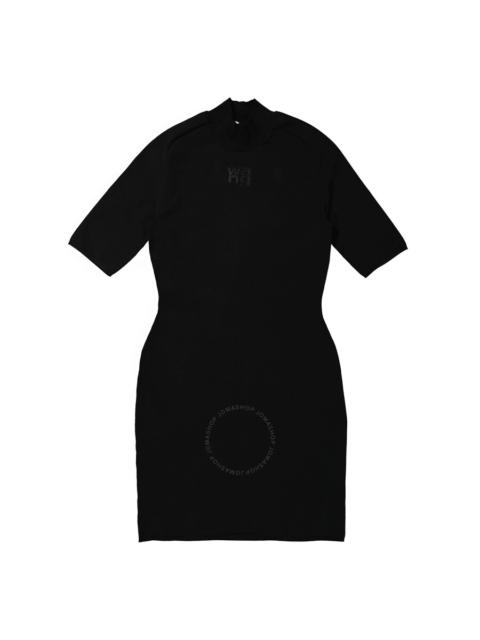 alexanderwang.t T by Alexander Wang Ladies Black Logo Applique Mock Neck Body-Con Minidress