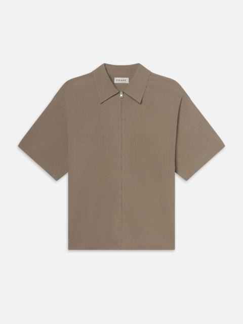FRAME Light Poplin Zip Shirt in Smoky Mocha