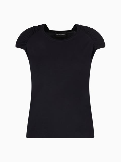 EMPORIO ARMANI STRETCH-JERSEY T-SHIRT WITH GATHERED SLEEVES