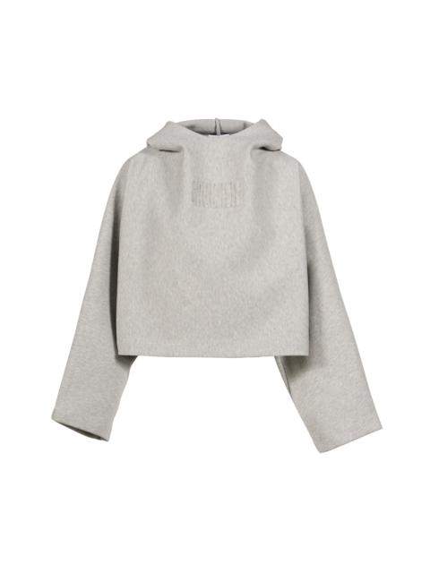 Jean Paul Gaultier BONDED COTTON CROPPED BAT SLEEVES HOODIE WITH "GAULTIER" EMBOSSING / GRY