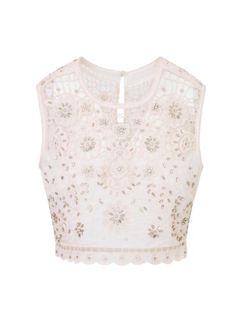 LoveShackFancy Emeryn Embroidered Cotton Crop Top light pink
