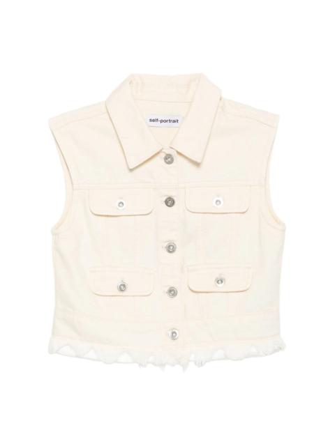 self-portrait Cream Denim Sleeveless Top