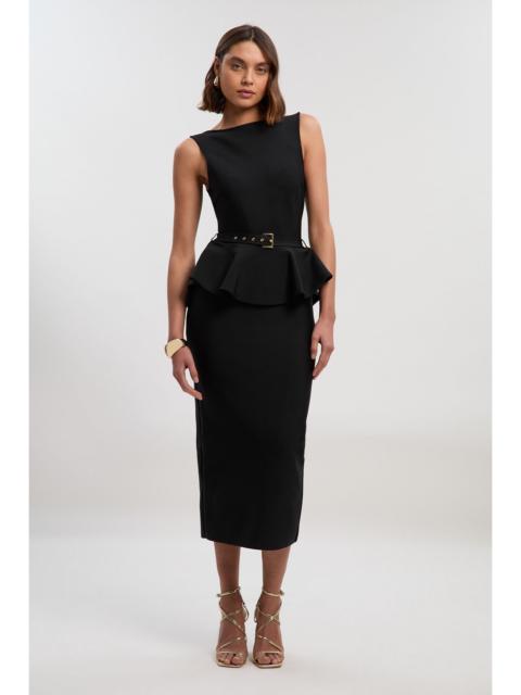 KAREN MILLEN Figure Form Bandage Peplum Belted Pencil Knit Midi Dress