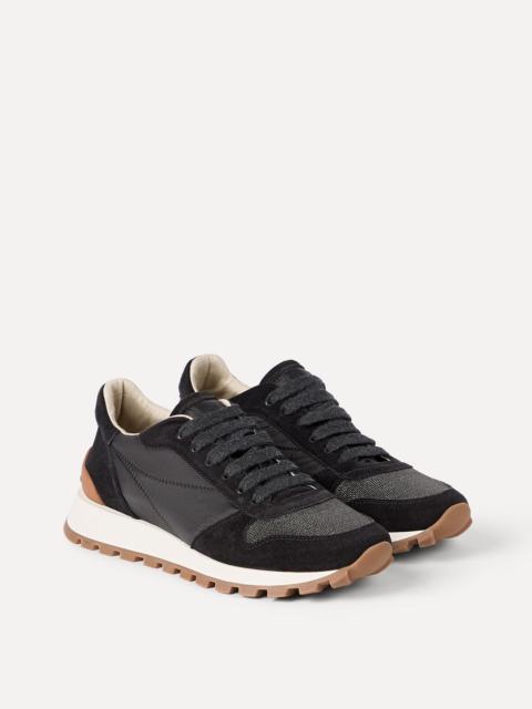 Brunello Cucinelli Suede and techno fabric runners with precious toe