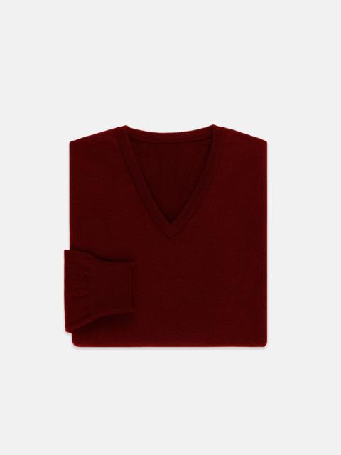 J. PRESS MADE-IN-SCOTLAND BURGUNDY CASHMERE V-NECK SWEATER - CLASSIC FIT