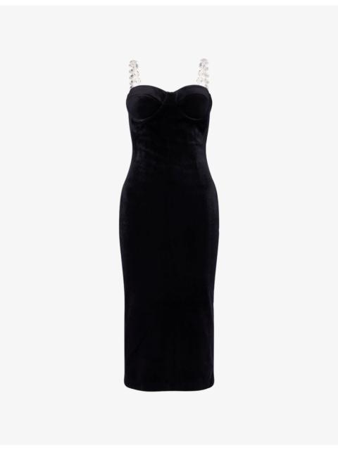 NADINE MERABI Eliza Jewel-Straps Velvet Midi Dress