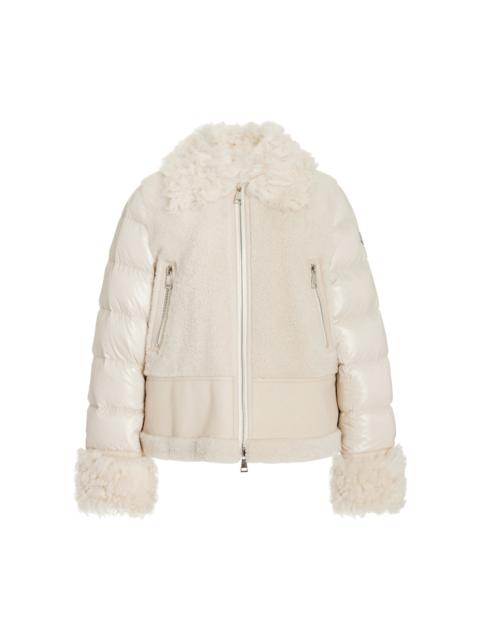 Moncler Gaillands Shearling-Trimmed Leather Down Jacket white
