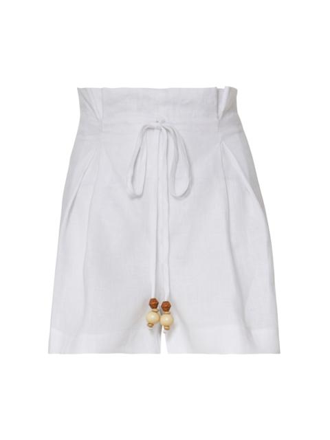 ANDRES OTALORA Olivo High-Waisted Linen Mini Shorts white