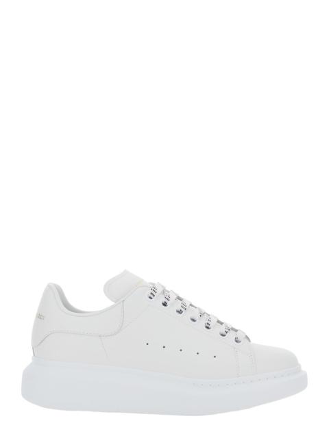 Alexander Mcqueen Women White Low Top Sneakers With Logo Lettering On Tongue And Heel In Leather Wom
