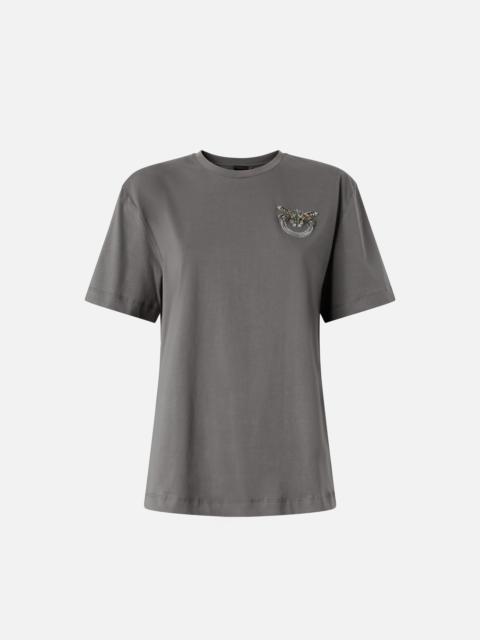 PINKO T-SHIRT WITH LOVE BIRDS JEWEL DETAIL