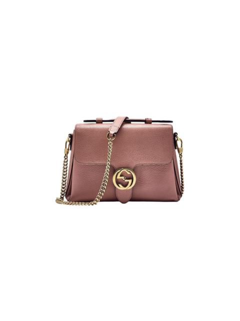 GUCCI GG Marmont Pebbled Leather Interlocking Top Handle Bag Pink