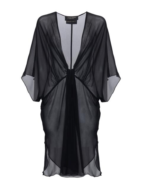 ADRIANA DEGREAS x Sabine Getty Ruched Sheer Silk Mini Dress black