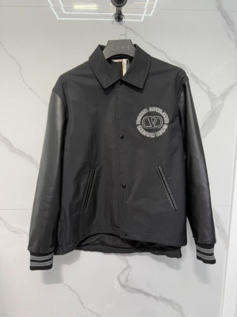 Valentino Valentino Garavani SS25 Nylon Sports Jacket With Leather Sleeves And Valentino Patch