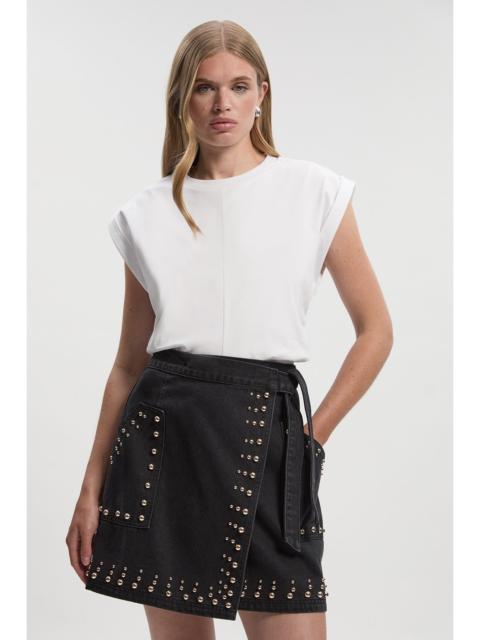 KAREN MILLEN Denim Studded Wrap Mini Skirt