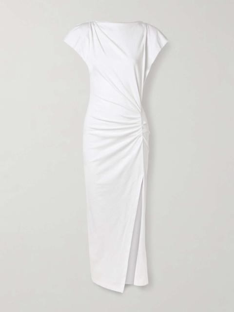 Nadela asymmetric gathered cotton-jersey maxi dress White