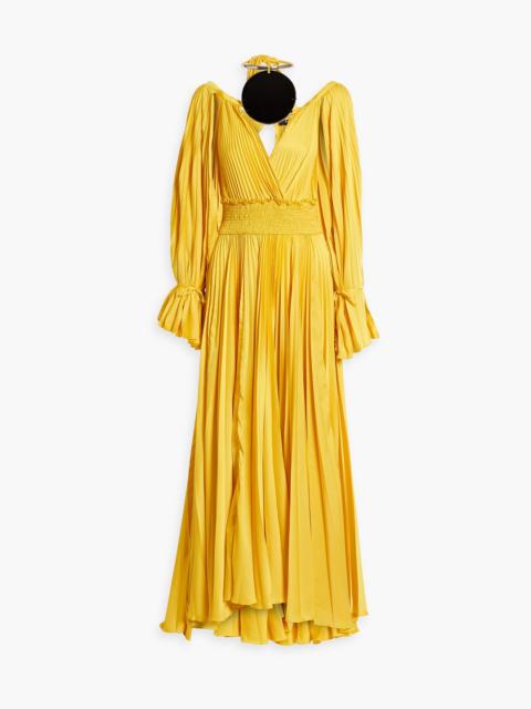 Balmain Cutout embellished pleated satin maxi dress