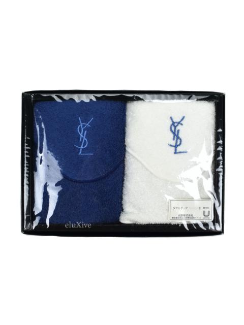 SAINT LAURENT Yves Saint Laurent Blue/White Set of 2 YSL Logo Hand Towels