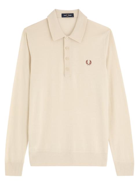 Logo-embroidered wool-blend polo jumper