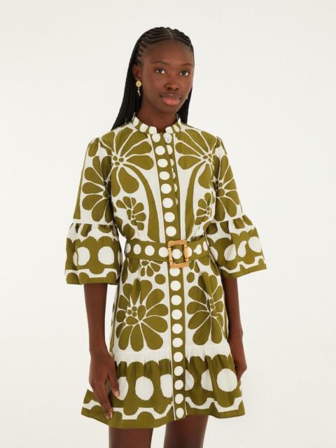 FARM RIO Green Palermo Belted Organic Cotton Mini Dress