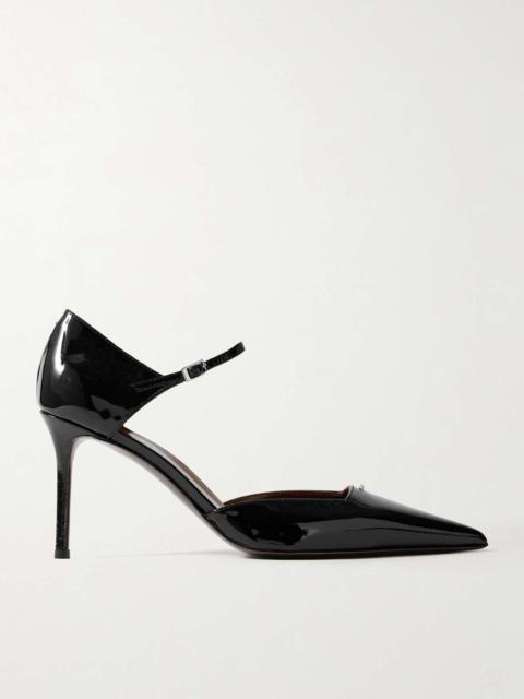 Crystal-embellished patent-leather pumps