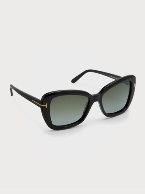 TOM FORD Maeve Havana Acetate Butterfly Sunglasses