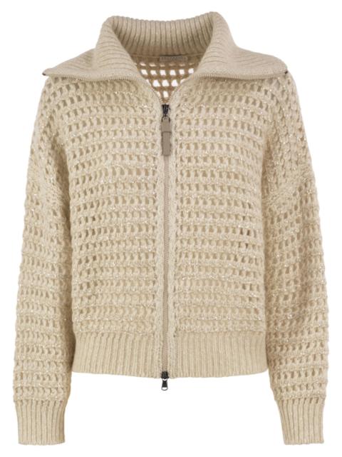 Brunello Cucinelli Brunello Cucinelli Women Openwork Wool, Cashmere And Mohair Zip Cardigan
