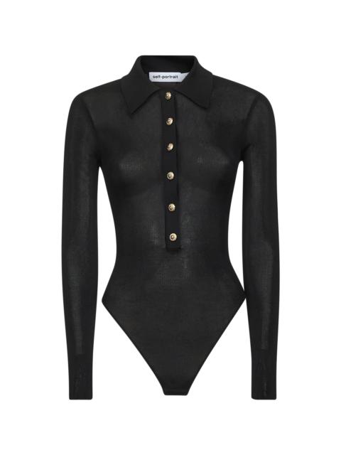 Black viscose knit long-sleeved bodysuit