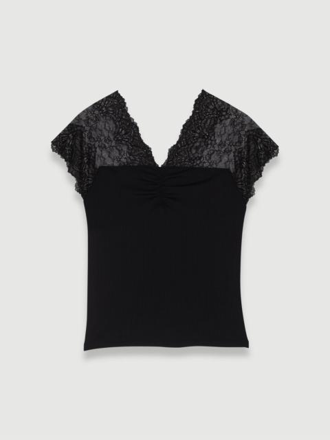 maje Jersey top with lace trim