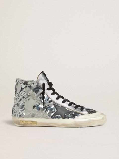Golden Goose Women’s Francy in nylon with all-over silver sequins and black leather star