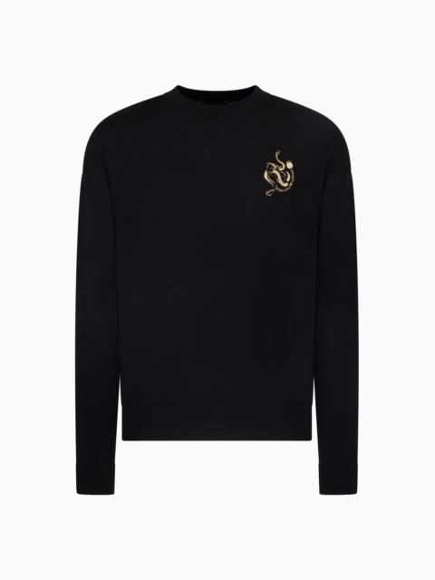 EMPORIO ARMANI SMOOTH VIRGIN-WOOL JUMPER WITH LUNAR NEW YEAR EMBROIDERY