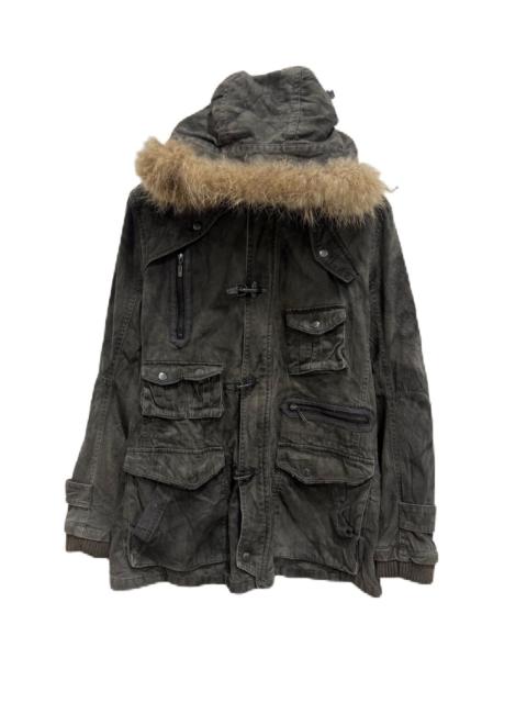 Other Designers GOA - JAPAN BRAND BLACK DISTRESS HOODIES FUR RACCON MULTI POCKET