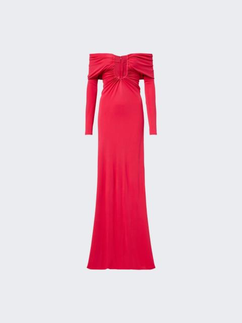 CHRISTOPHER ESBER Arced Palm Strapless Shawl Gown Cranberry