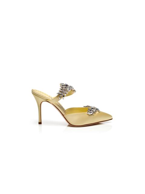 Manolo Blahnik Cream Satin Crystal Embellished Mules