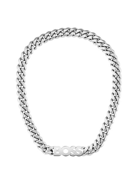 BOSS CURB-CHAIN NECKLACE WITH LOGO PLATE
