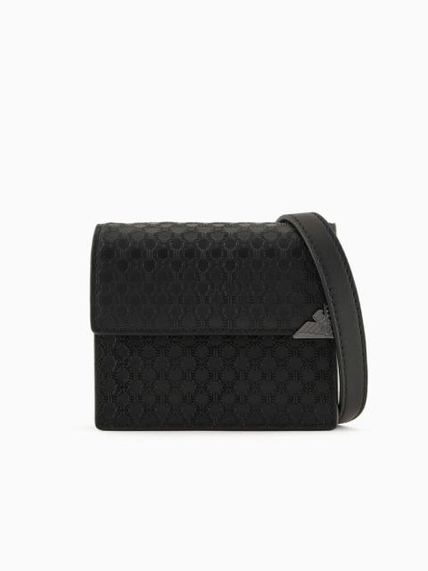 Leather mini bag with shoulder strap and all-over embossed pattern