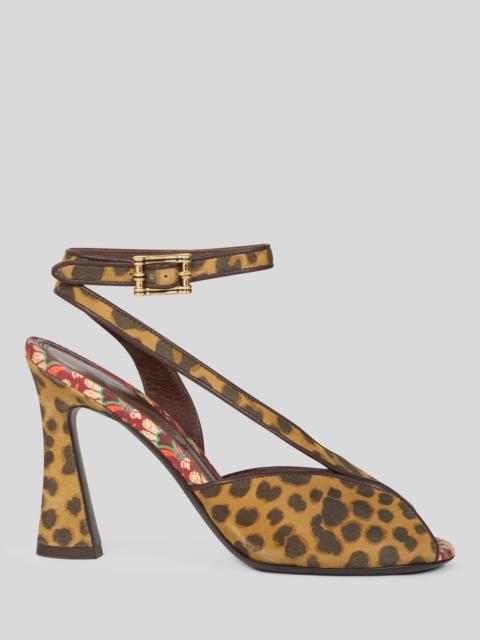 Etro HIGH-HEELED SUEDE SANDALS WITH ANIMAL MOTIF