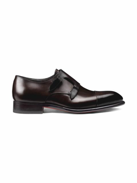 Santoni Men's dark brown leather double-buckle shoe
