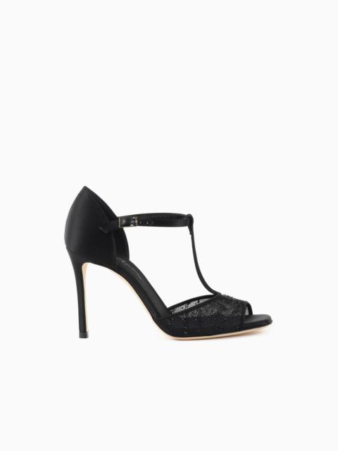 GIORGIO ARMANI MESH AND RHINESTONE T-BAR SANDALS