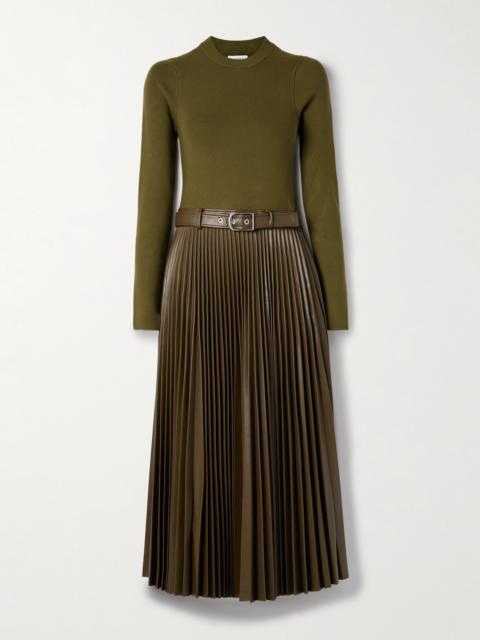 SIMKHAI Abilene Belted Pleated Ribbed-knit Midi Dress