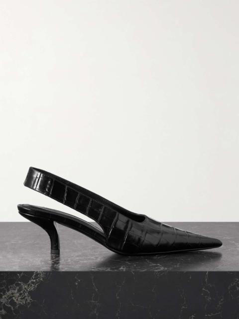 Croc-effect leather slingback pumps Black