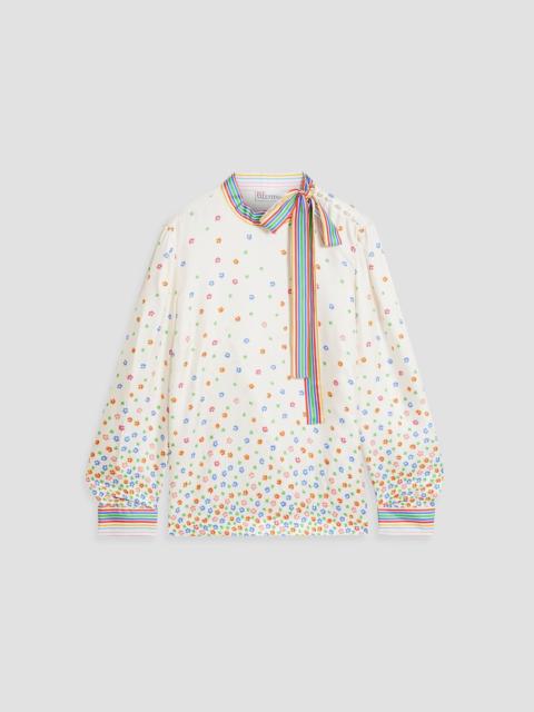 REDValentino Pussy-bow floral-print silk-twill blouse