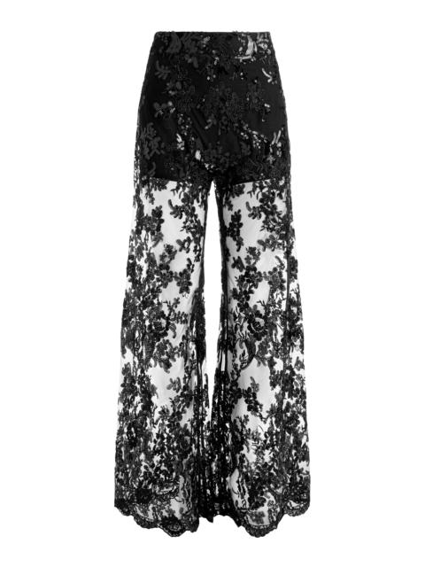 Alice + Olivia ATHENA EMBELLISHED SHEER LACE WIDE LEG PANT