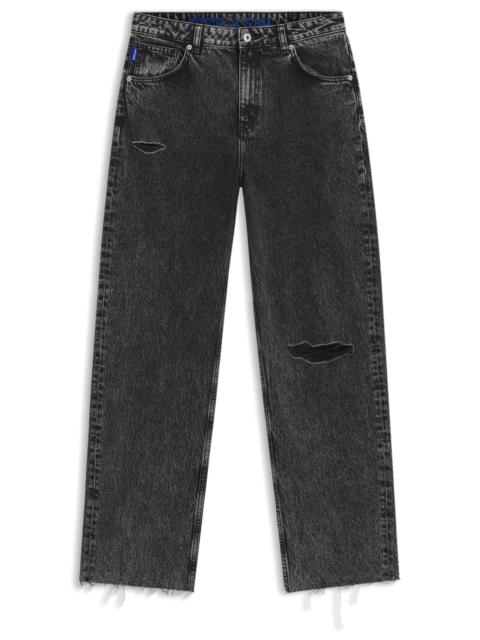 HUGO BLACK RELAXED-FIT JEANS IN RIGID DENIM