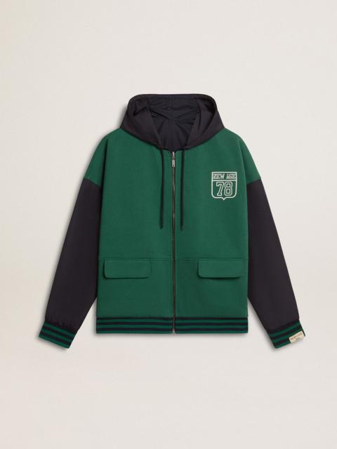 Golden Goose Men's green and blue reversible hooded sweatshirt