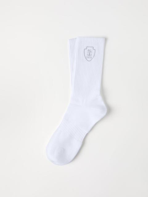 Brunello Cucinelli Techno cotton rib knit socks with embroidered logo