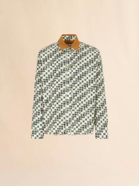 Marni CREAM POPLIN SHIRT WITH GREEN RHYTHMS PRINT