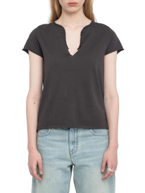 Zadig & Voltaire Zadig & Voltaire Tuni Wings Strass Embellished Keyhole Cotton Graphic T-Shirt in Dark Chocolate at N