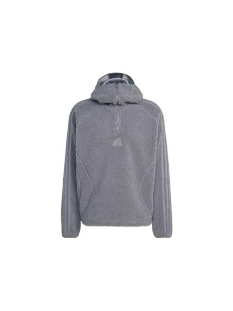 adidas adidas Borg Fleece Teamgeist 1/4 Zip Hoodie Grey Strata
