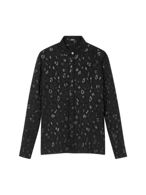 leopard-jacquard satin shirt