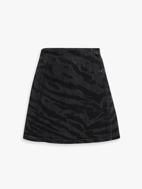 GANNI Tiger-print denim mini wrap skirt